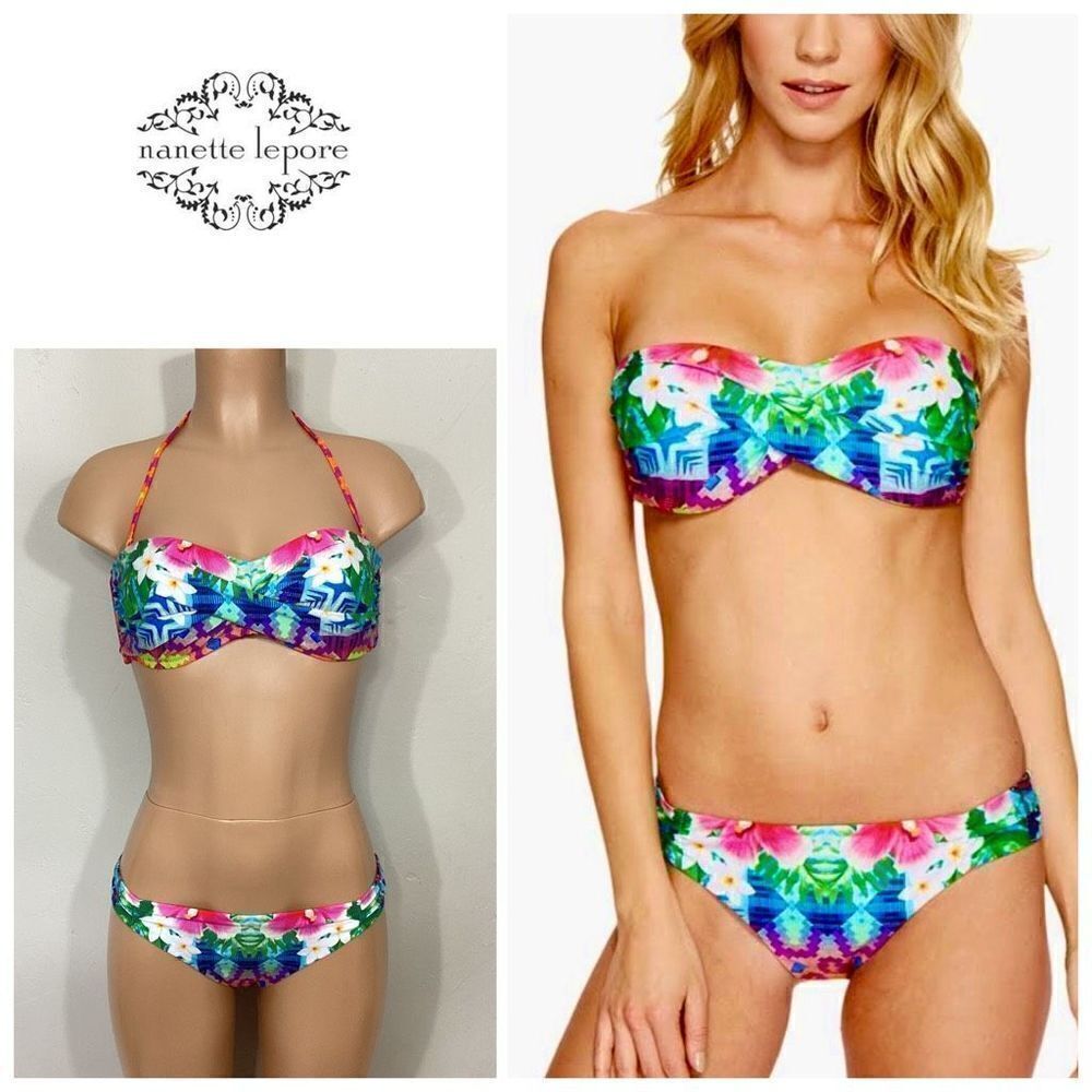 New. Nanette Lepore tropical bandeau bikini set. Retails $174. Large
